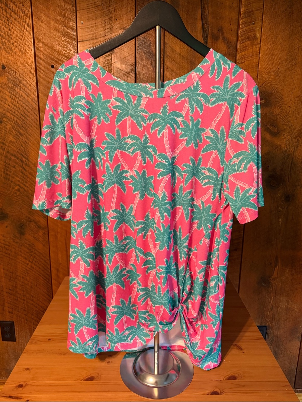 Simply Southern Women’s Pink Palm-Print Short Sleeve Top Vacation Size XXL